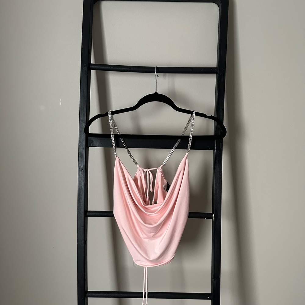 Pink Draped Cami Top with Chain Straps